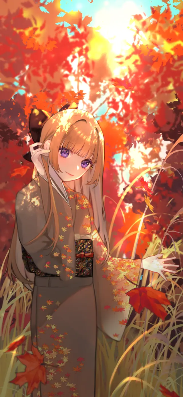 紅葉と着物のイラスト